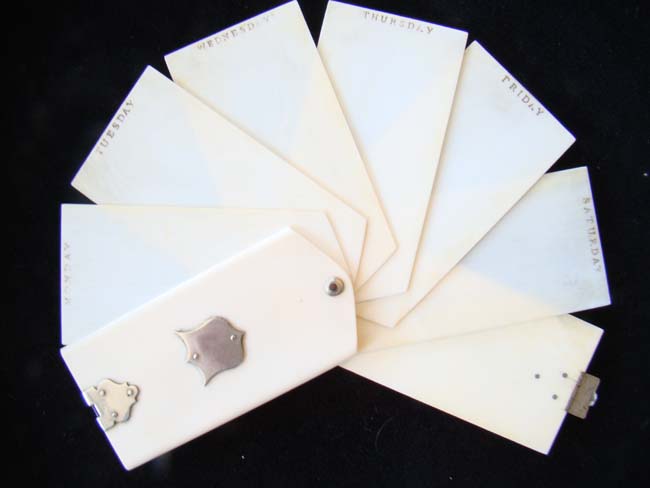 A Civil War era folding ivory pocket daily planner circa 1860.
